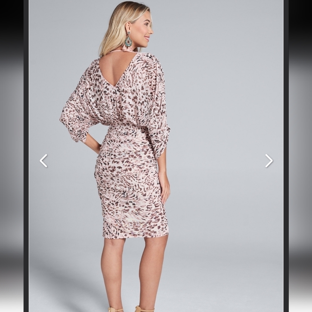 Venus Bodycon Pink Animal Print Quarter Sleeve Midi Dress 2X